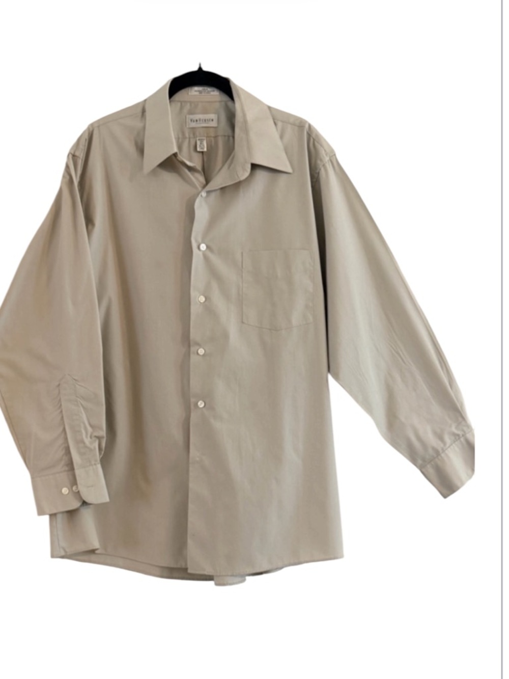Van Heusen Men's Light Beige Button-Down Dress Shirt Size L
